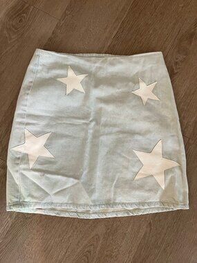 Worn Lelis Collection Washed Denim Skirt w/Leather Like Stars Size S